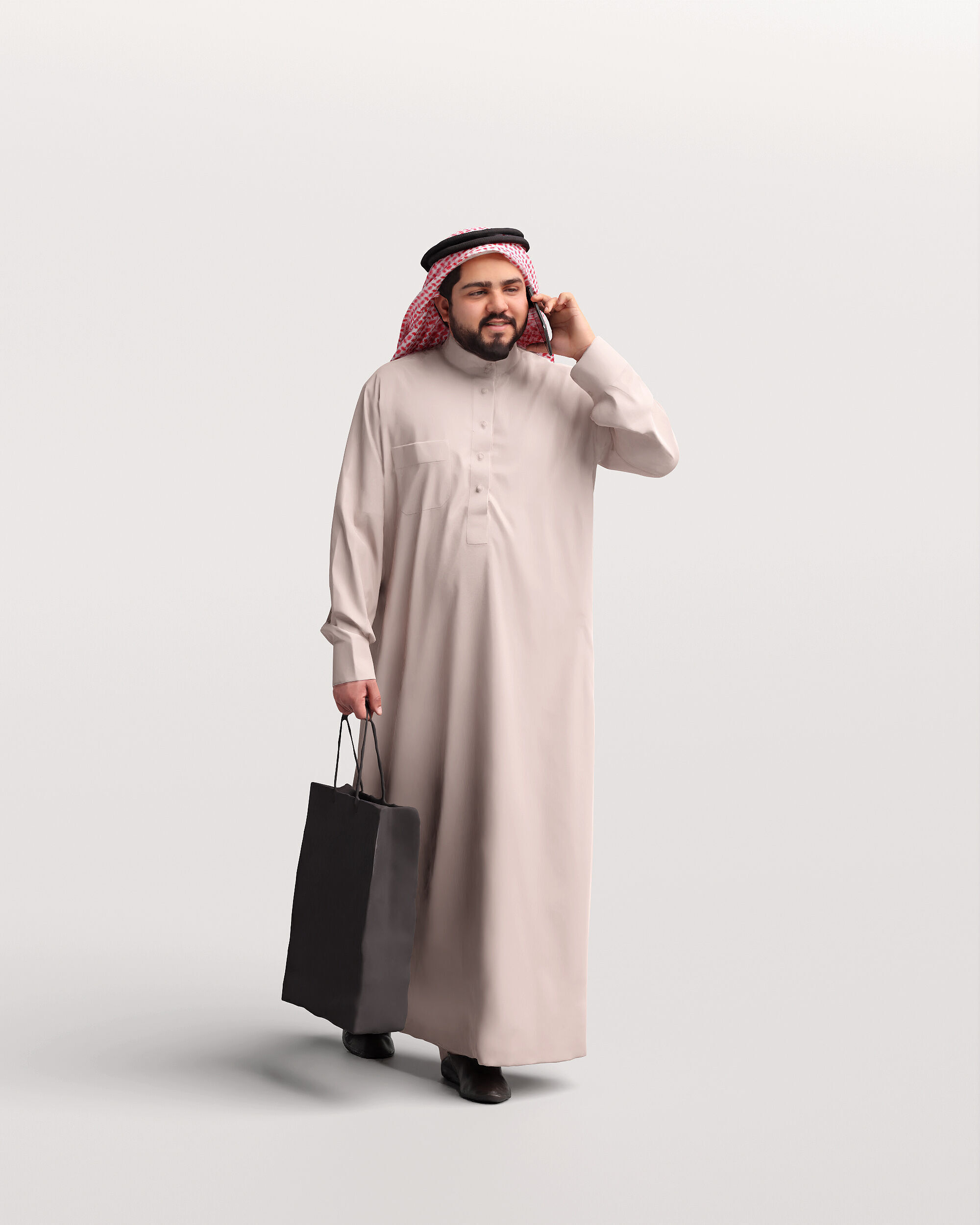Humano Arab Man in thobe walking with bag phone -2407-065-7065 3D model_11
