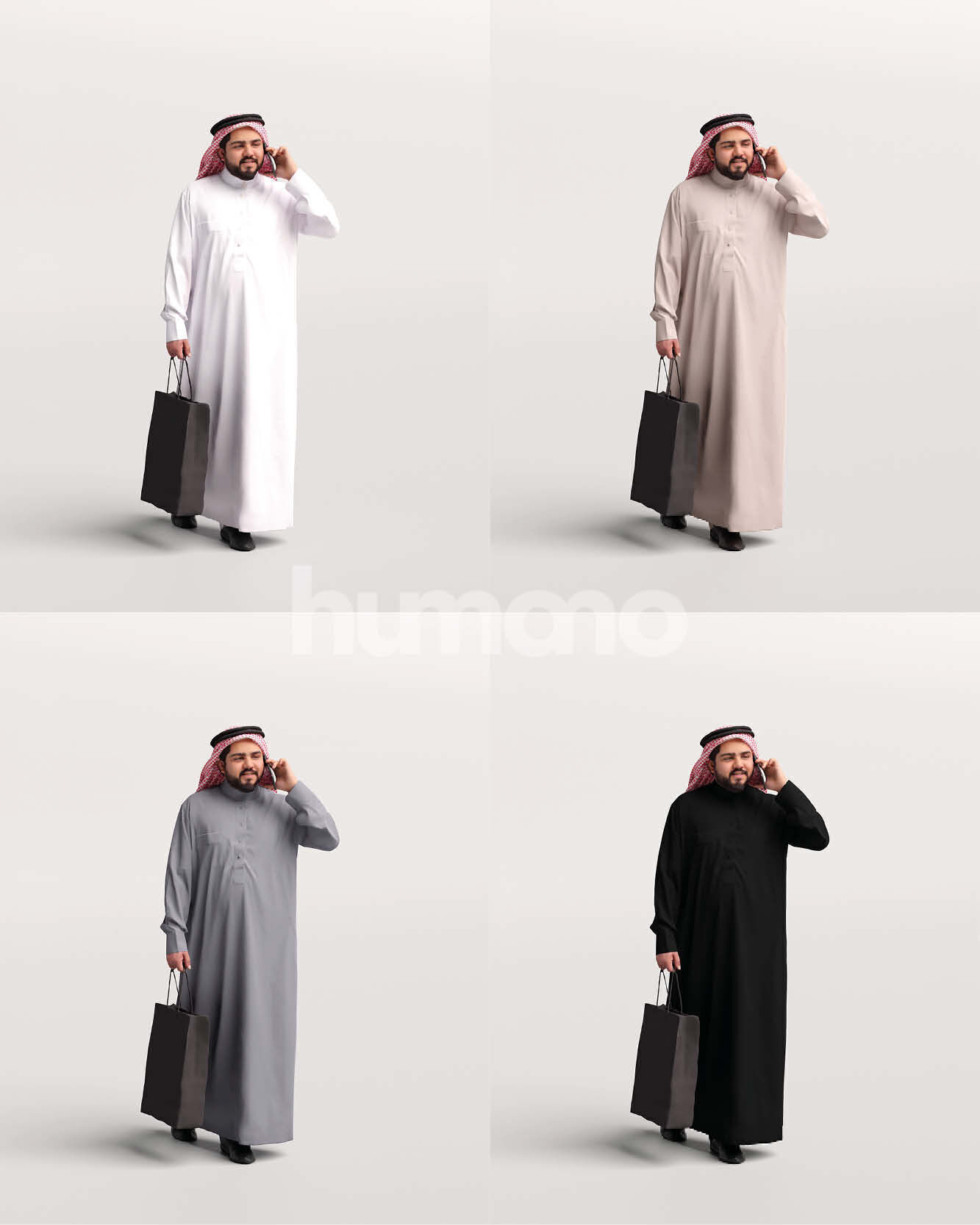 Humano Arab Man in thobe walking with bag phone -2407-065-7065 3D model_2
