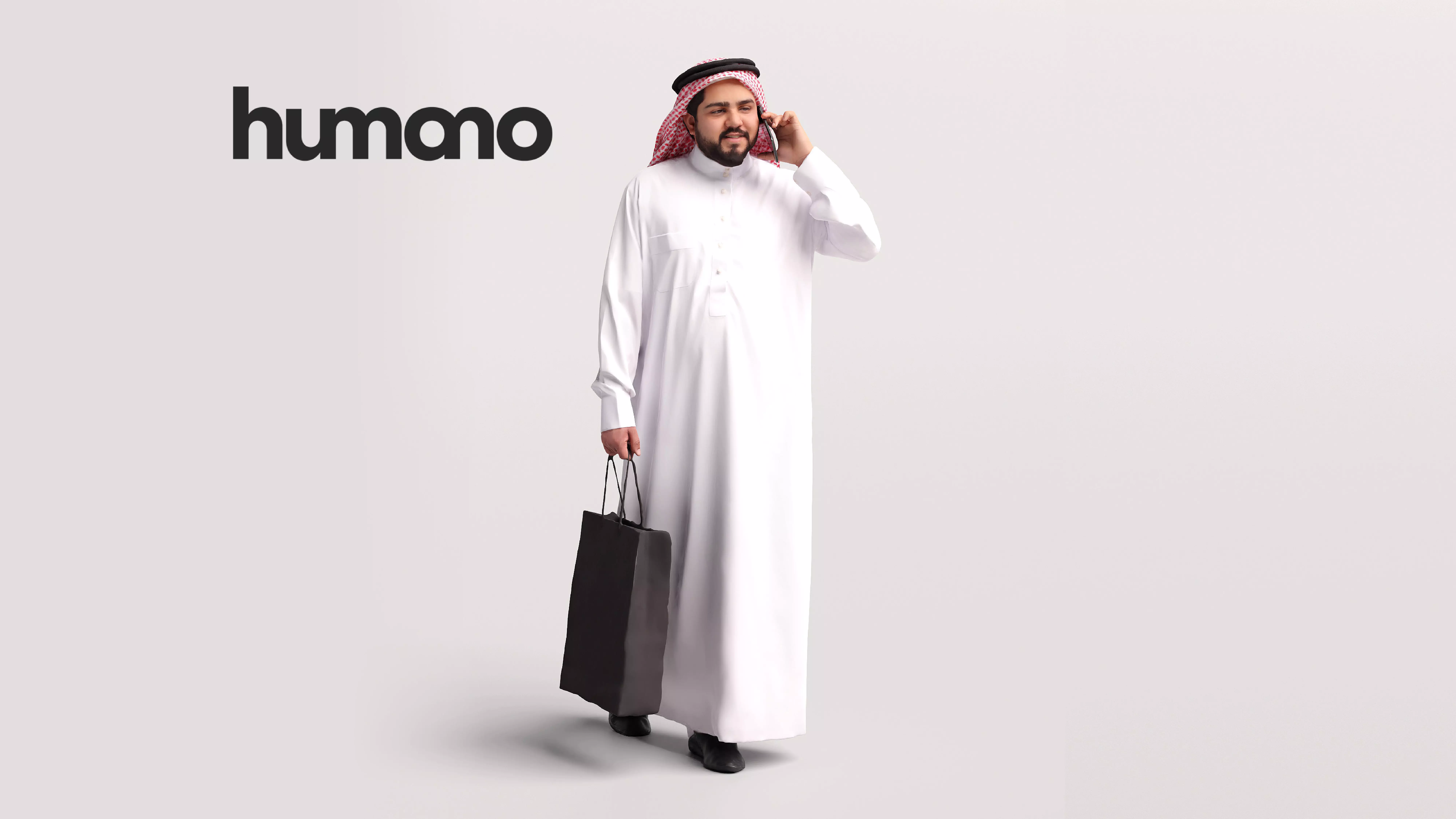 Humano Arab Man in thobe walking with bag phone -2407-065-7065 3D model_0
