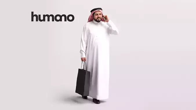 Humano Arab Man in thobe walking with bag phone -2407-065-7065 3D model