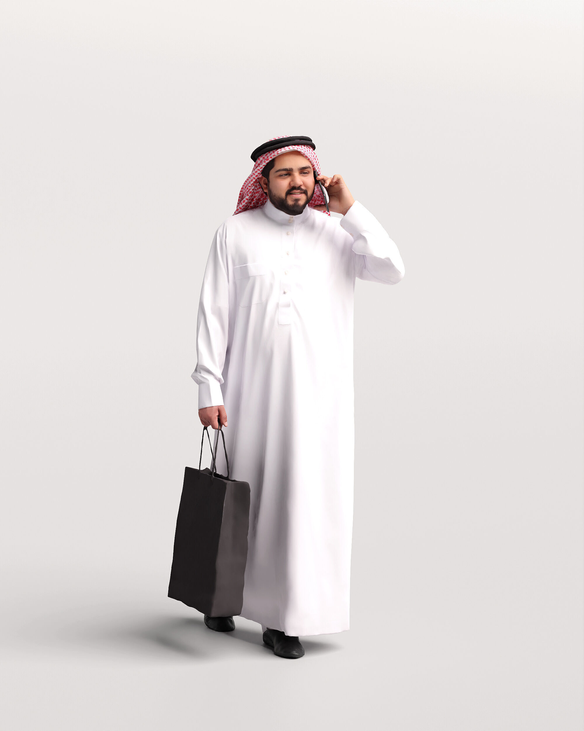 Humano Arab Man in thobe walking with bag phone -2407-065-7065 3D model_4