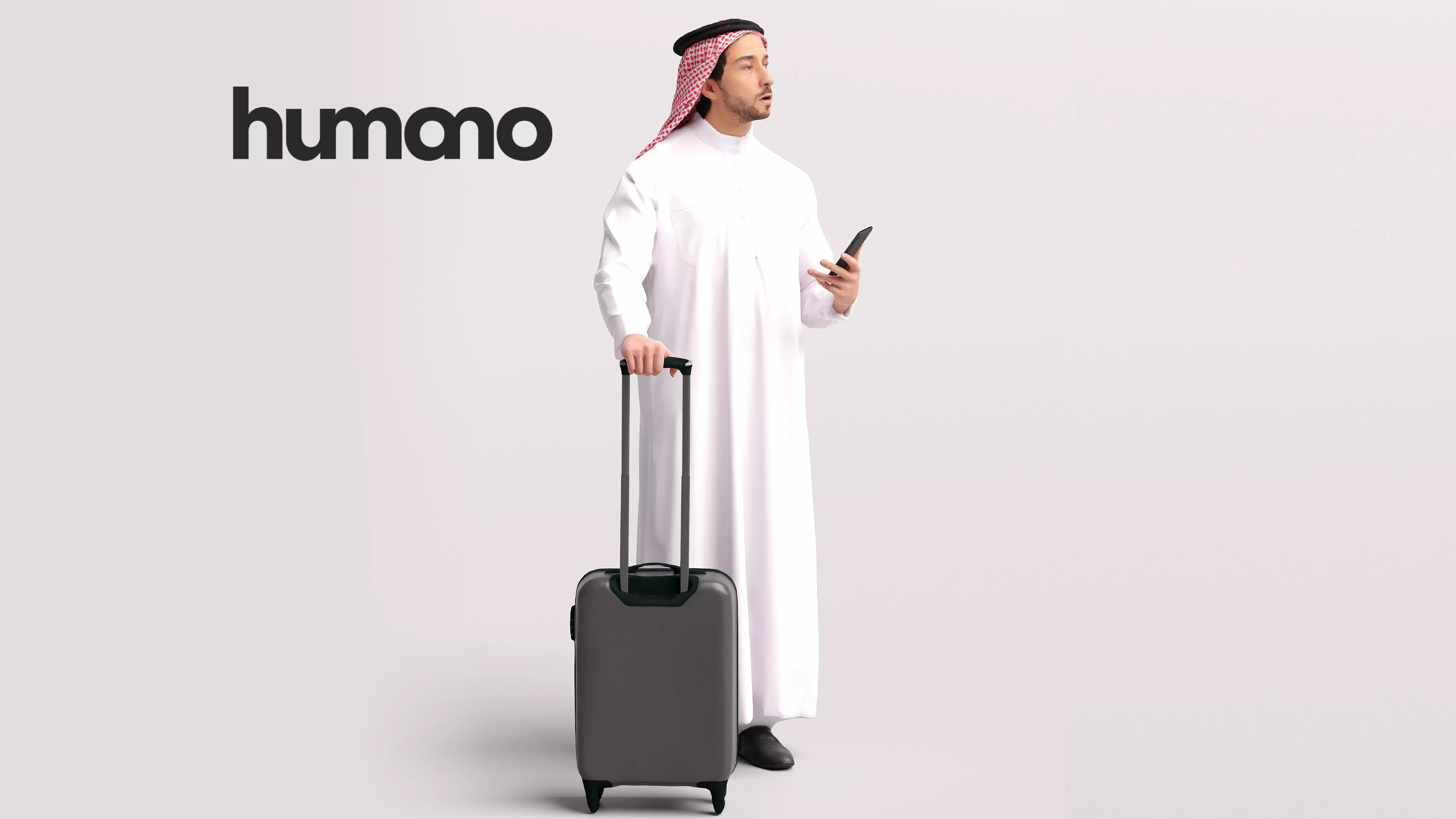 Humano Arab Man in thobe standing with suitcase -2407-062-6685 3D model