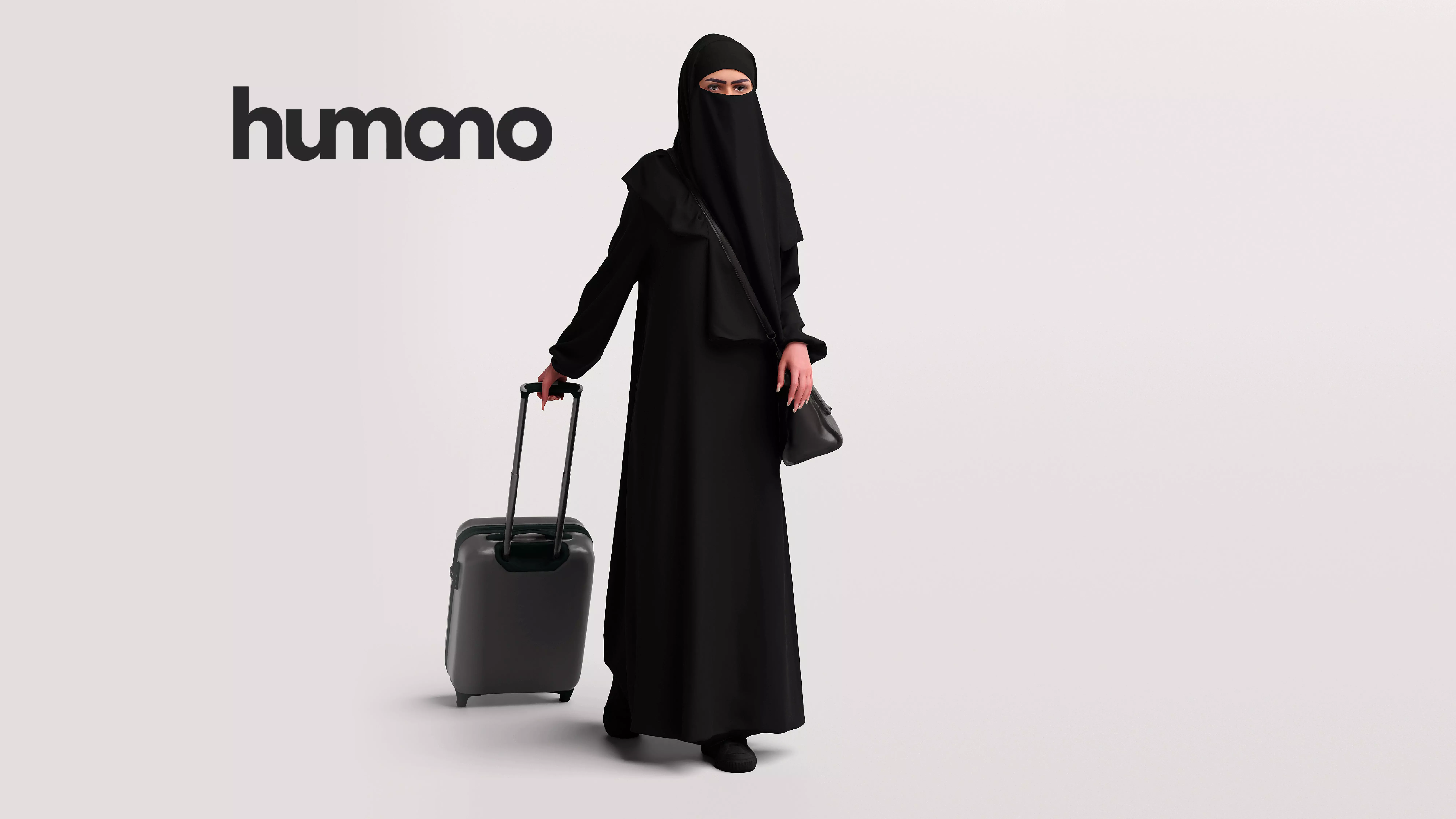 Humano Arab Woman in abaya walking with suitcase -2407-052-6564 3D model
