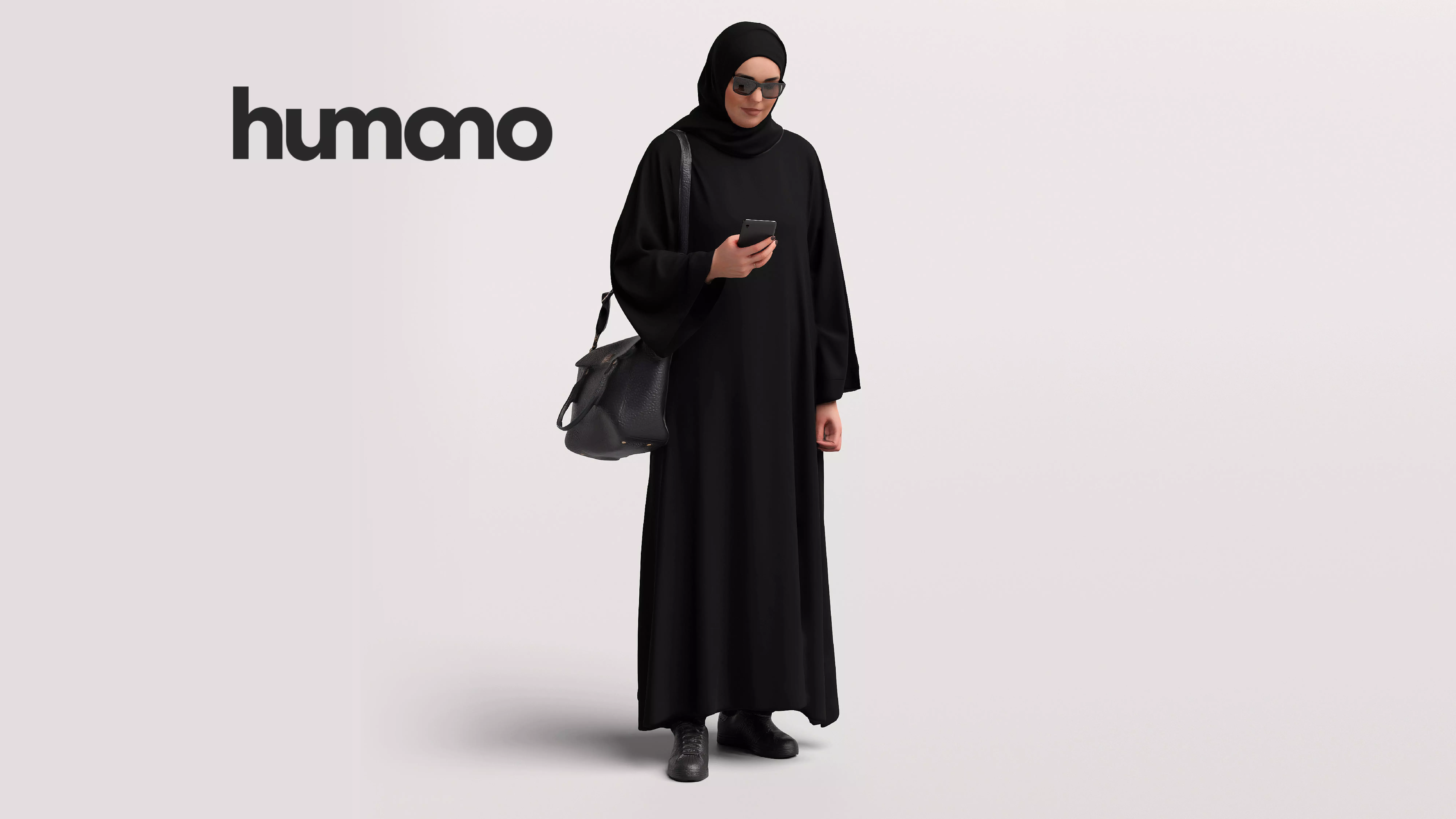 Humano Arab Woman in abaya walking with phone -2408-085-6149 3D model
