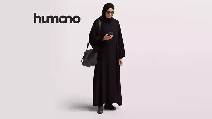 Humano Arab Woman in abaya walking with phone -2408-085-6149