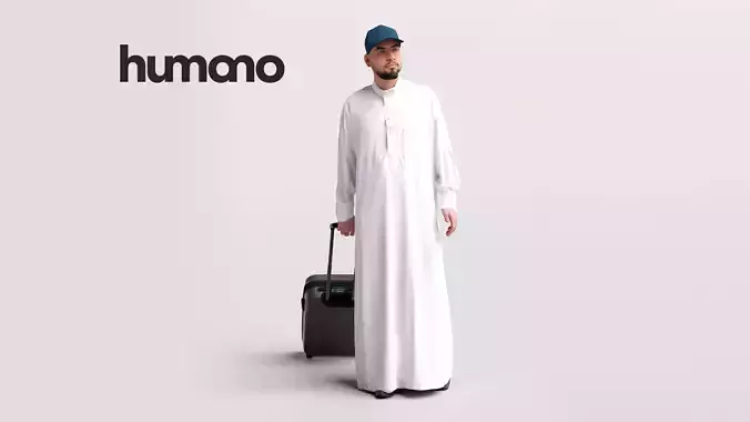 Humano Arab Man in thobe walking with suitcase -2408-067-6115 3D model