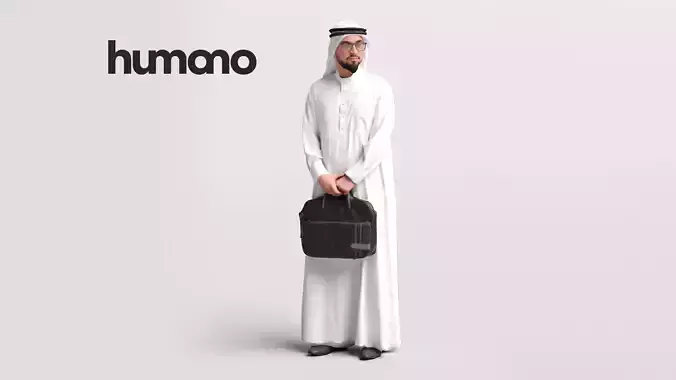 Humano Arab Man in thobe walking with phone -2408-067-6109