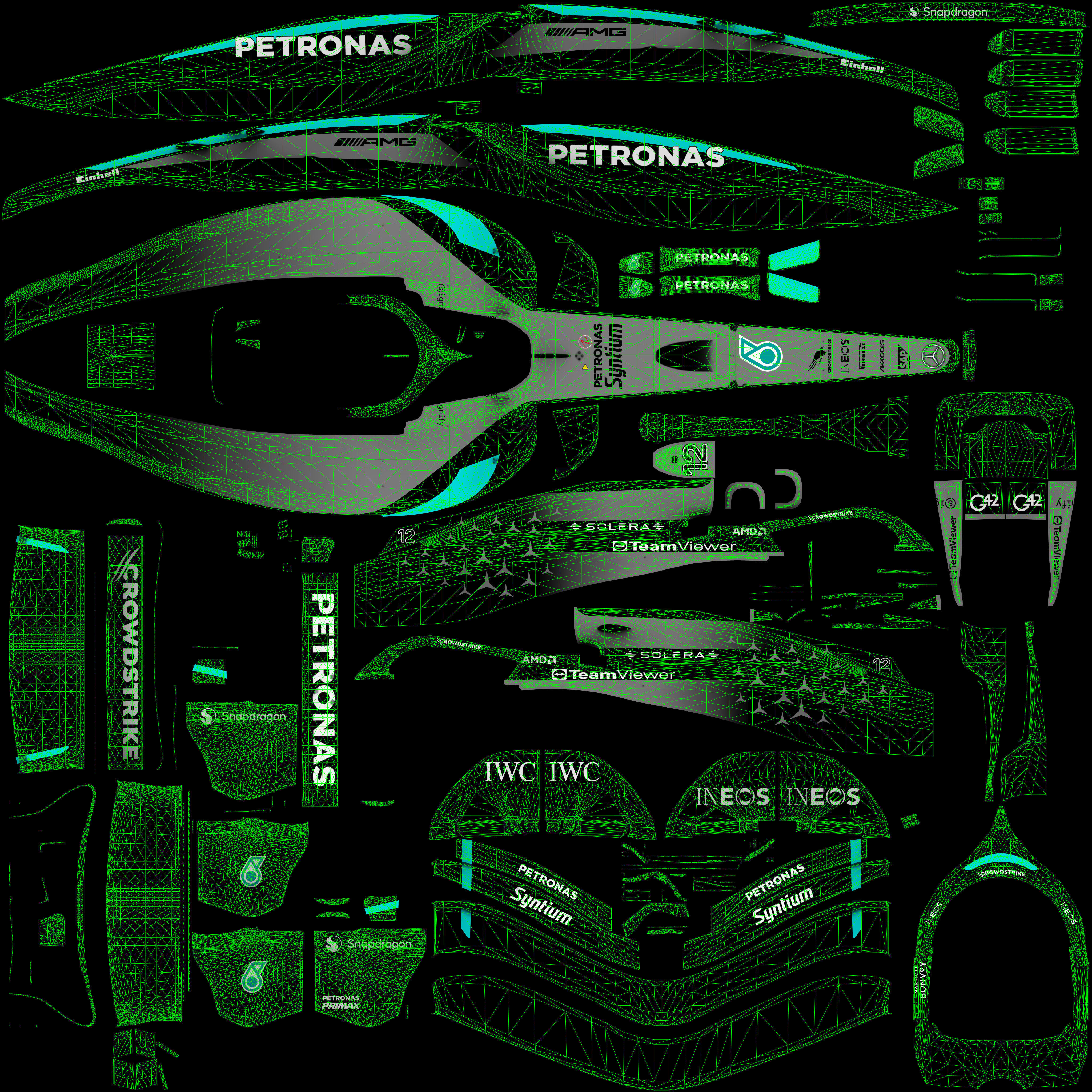 F1 2025 Mercedes W16 Formula 1 Race Car Low-poly 3D model Low-poly 3D model_15