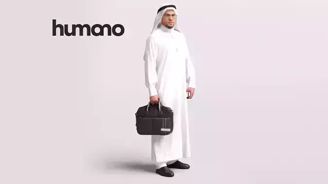 Humano Arab Man in thobe standing with laptop bag -2408-066-6947