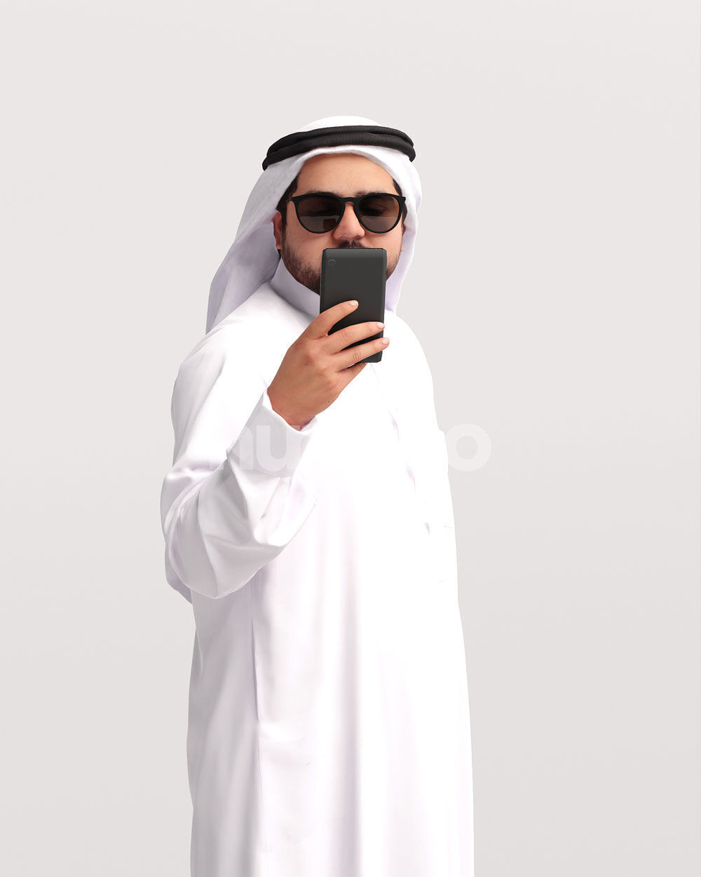 Humano Arab Man in thobe taking photo phone -2408-065-7136 3D model_9