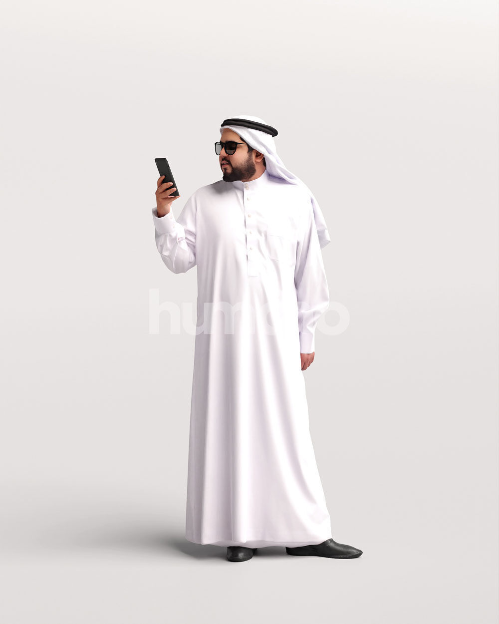 Humano Arab Man in thobe taking photo phone -2408-065-7136 3D model_8