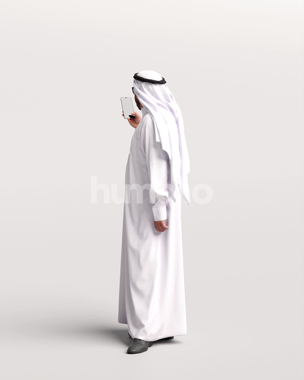 Humano Arab Man in thobe taking photo phone -2408-065-7136 3D model_7