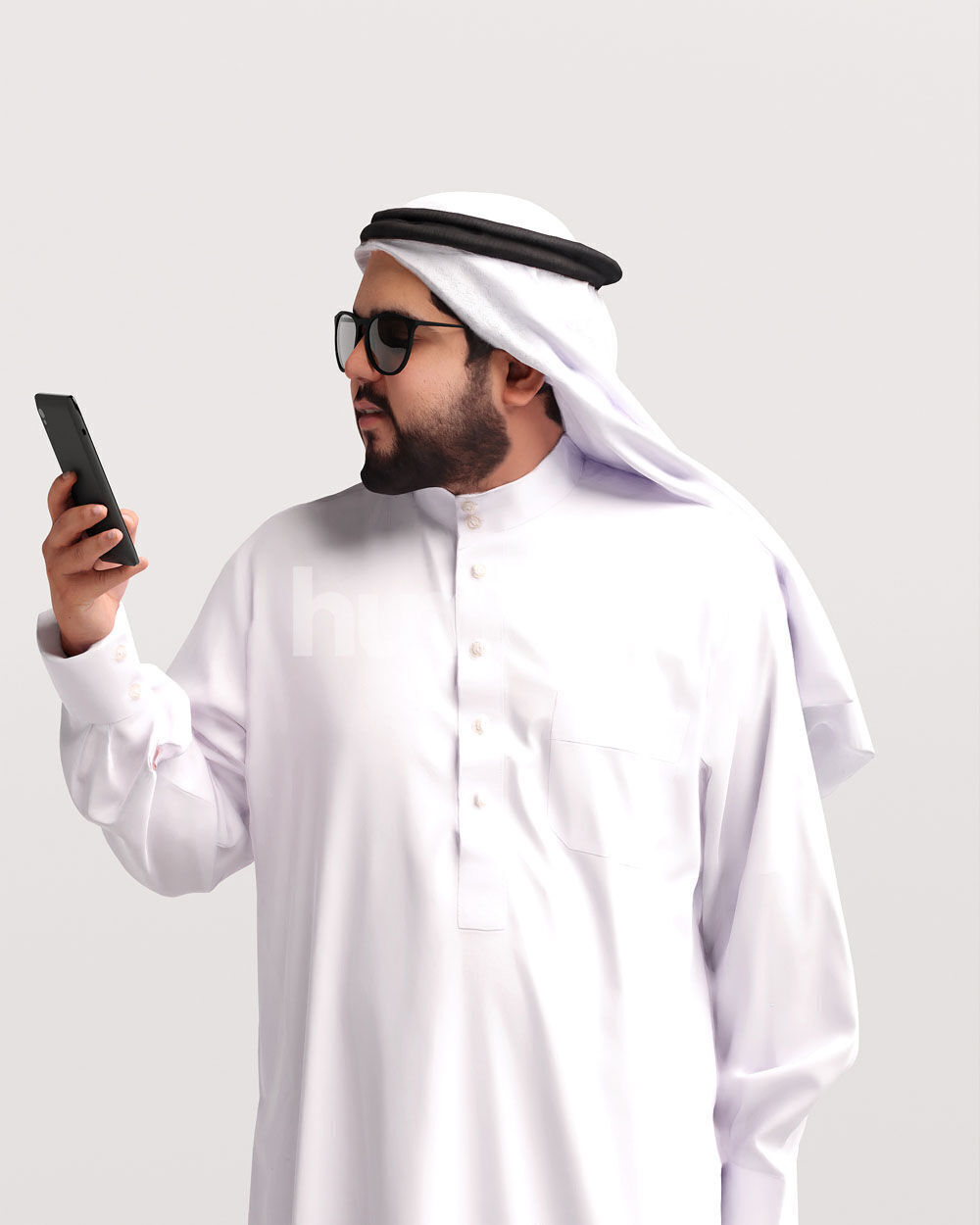 Humano Arab Man in thobe taking photo phone -2408-065-7136 3D model_10