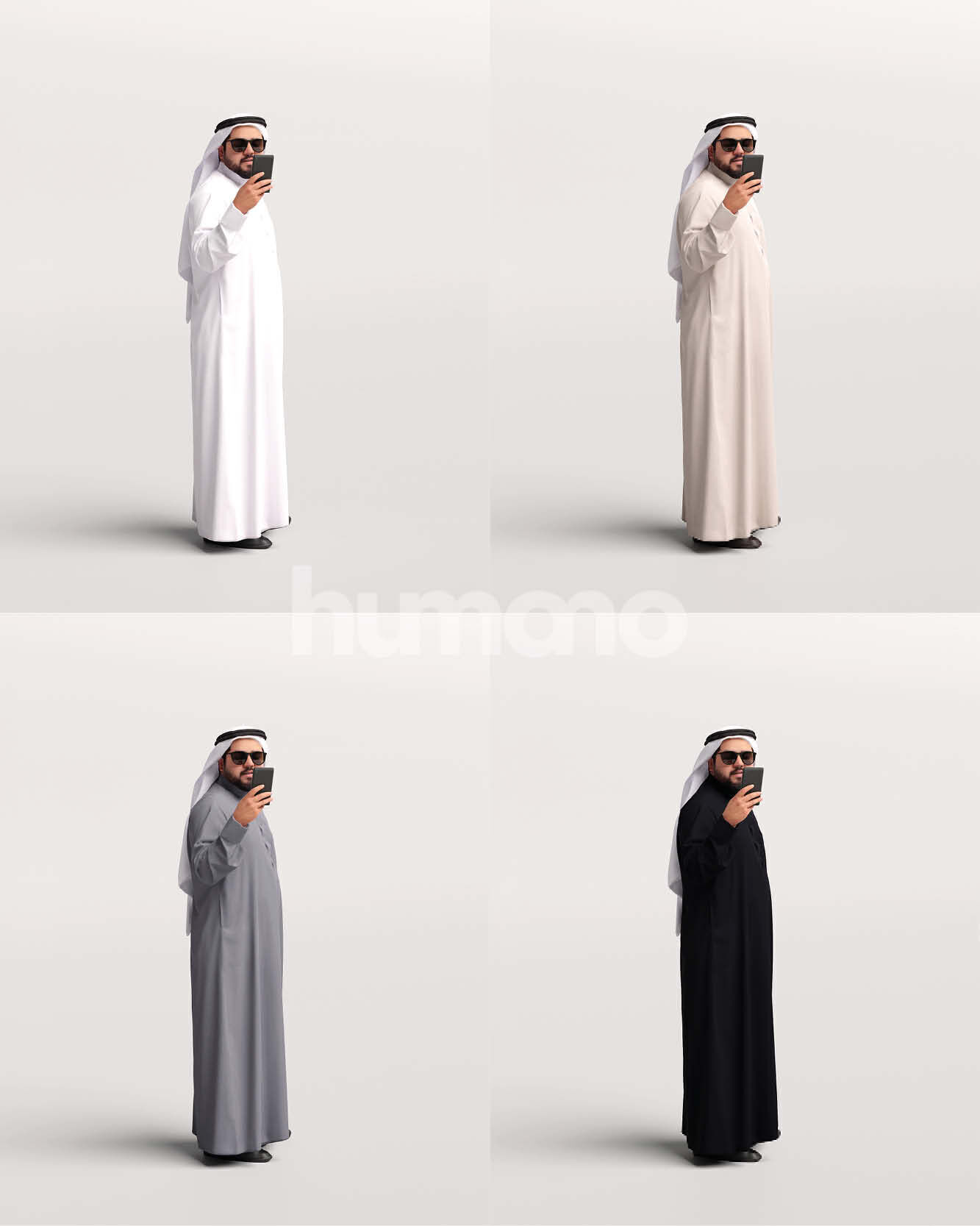 Humano Arab Man in thobe taking photo phone -2408-065-7136 3D model_2