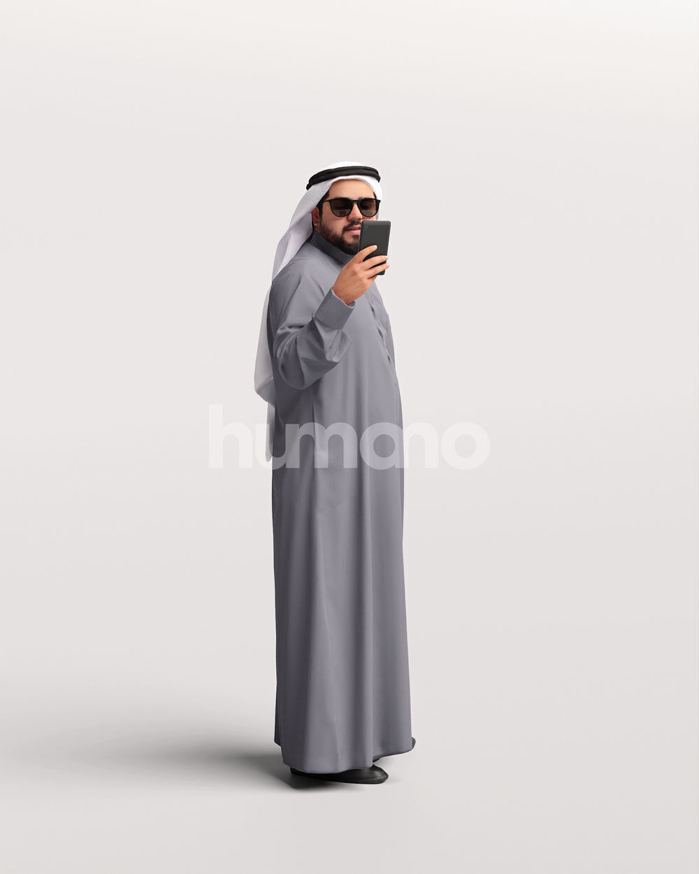 Humano Arab Man in thobe taking photo phone -2408-065-7136 3D model_12