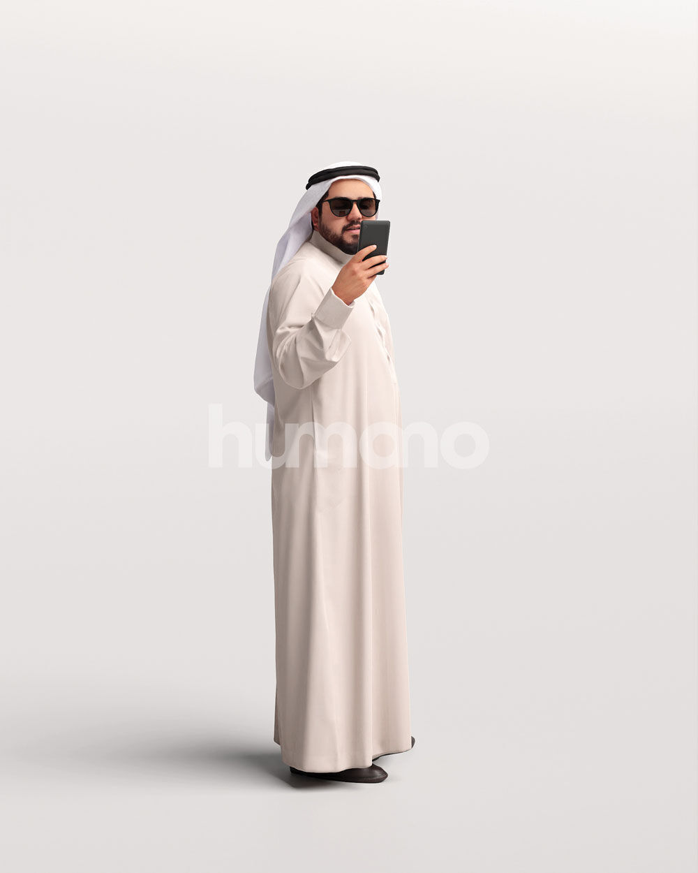 Humano Arab Man in thobe taking photo phone -2408-065-7136 3D model_11