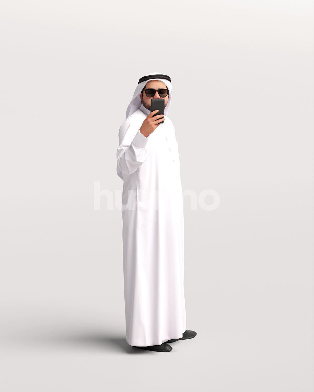 Humano Arab Man in thobe taking photo phone -2408-065-7136 3D model_6