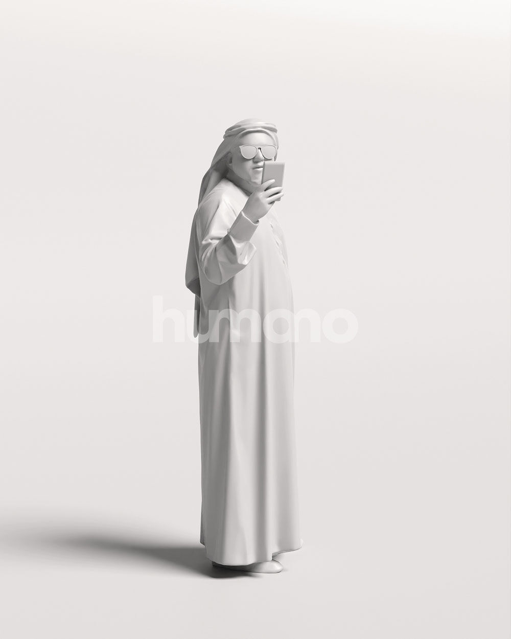 Humano Arab Man in thobe taking photo phone -2408-065-7136 3D model_3