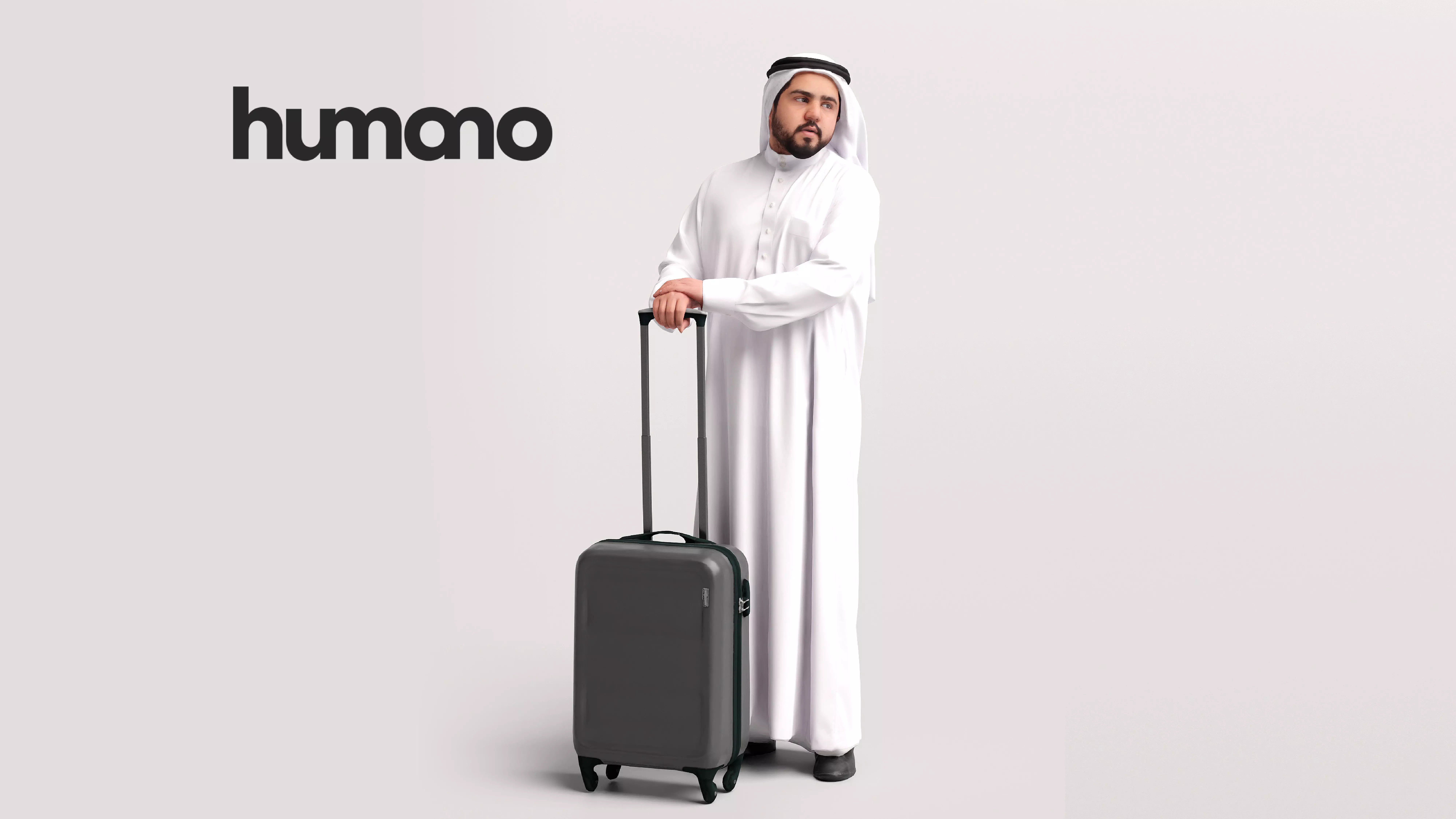Humano Arab Man in thobe standing with suitcase -2408-065-7125 3D model