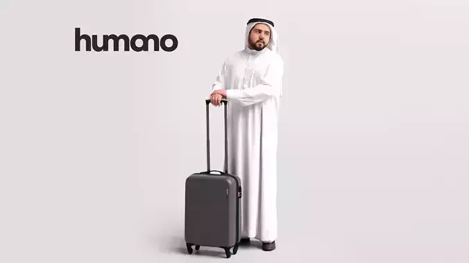 Humano Arab Man in thobe standing with suitcase -2408-065-7125