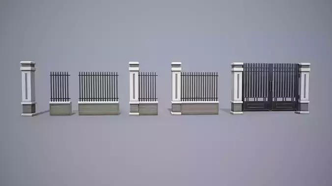 Gate and fence high quality low poly with full materials