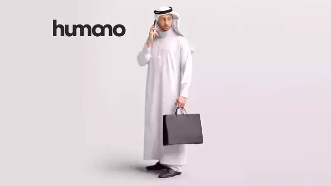 Humano Arab Man in thobe standing with bag phone -2408-062-6712