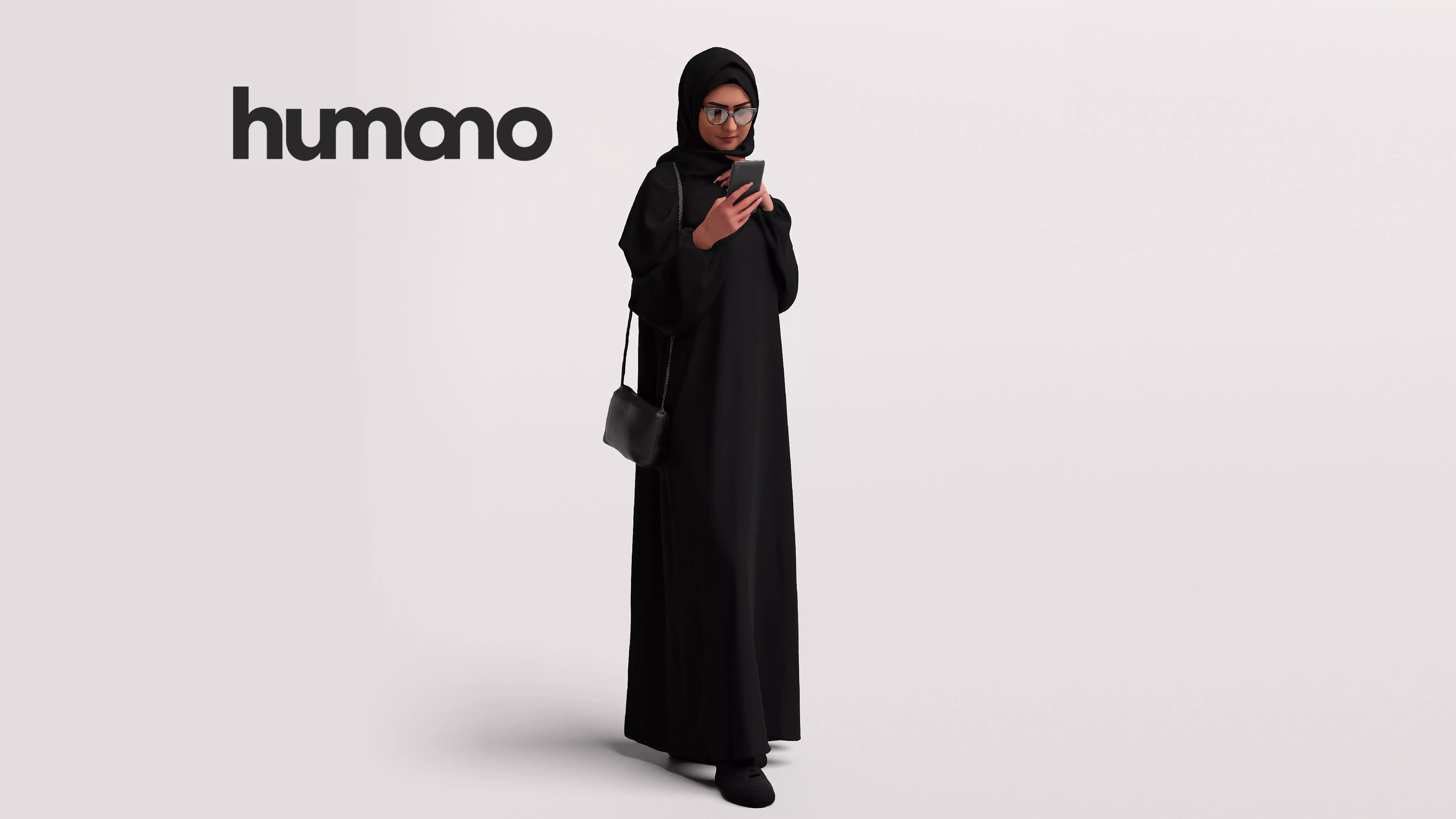Humano Arab Woman in abaya walking with phone -2408-052-6490 3D model