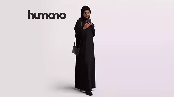 Humano Arab Woman in abaya walking with phone -2408-052-6490