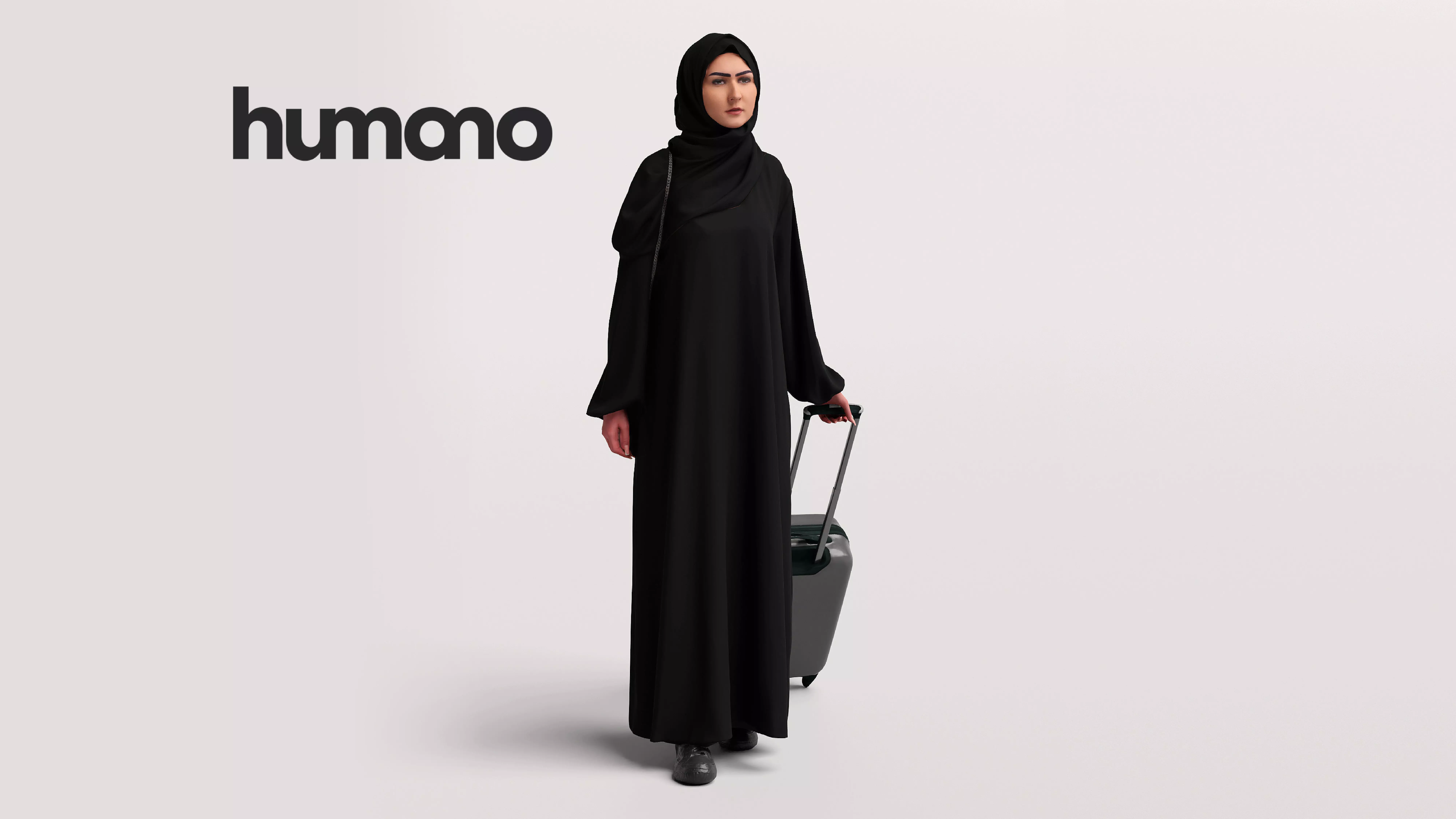 Humano Arab Woman in abaya walking with suitcase -2408-052-6486 3D model