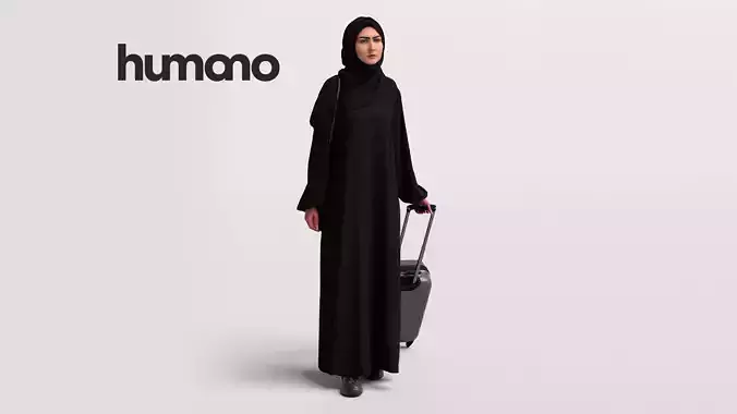 Humano Arab Woman in abaya walking with suitcase -2408-052-6486