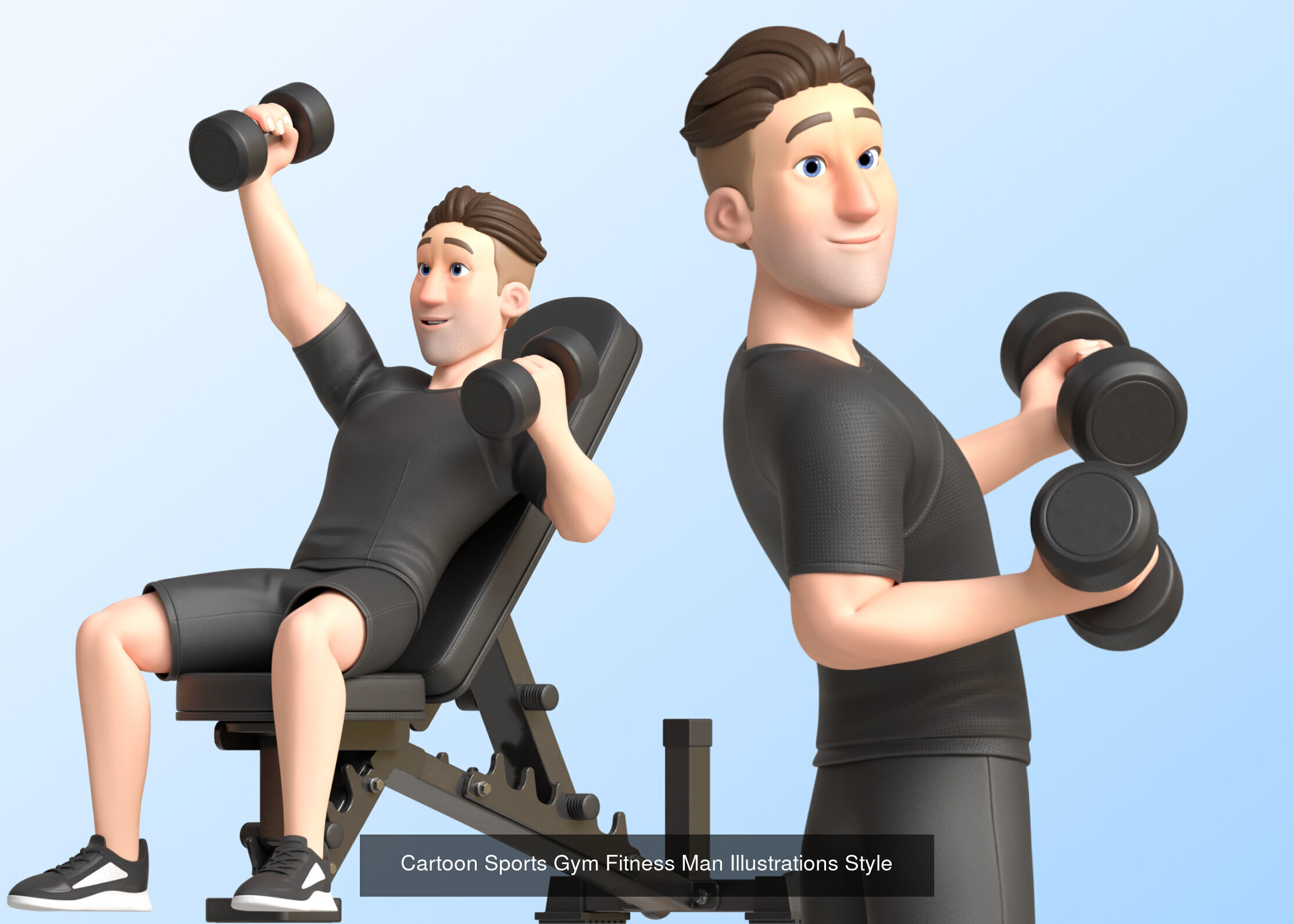 Cartoon Fitness Sports Man and Woman rigged 3D Model Collection_5