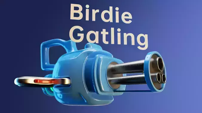 Cartoon-style Gatling gun weapon as a game prop 3D model