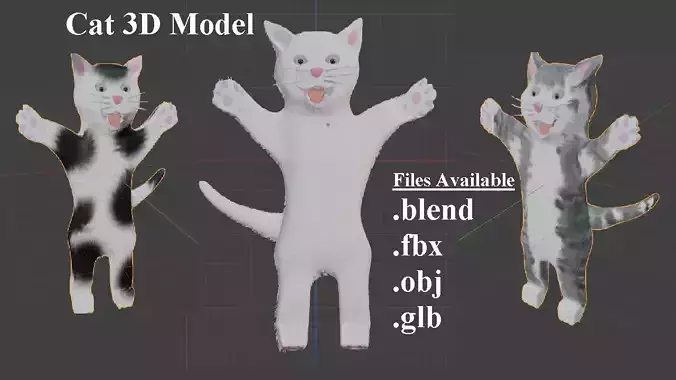 Cartoon Cat 3D Model -Multiple Texture Variations with Hair Mesh