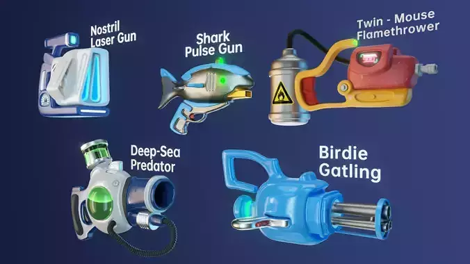 collection package of cartoon-style technological guns 3D model