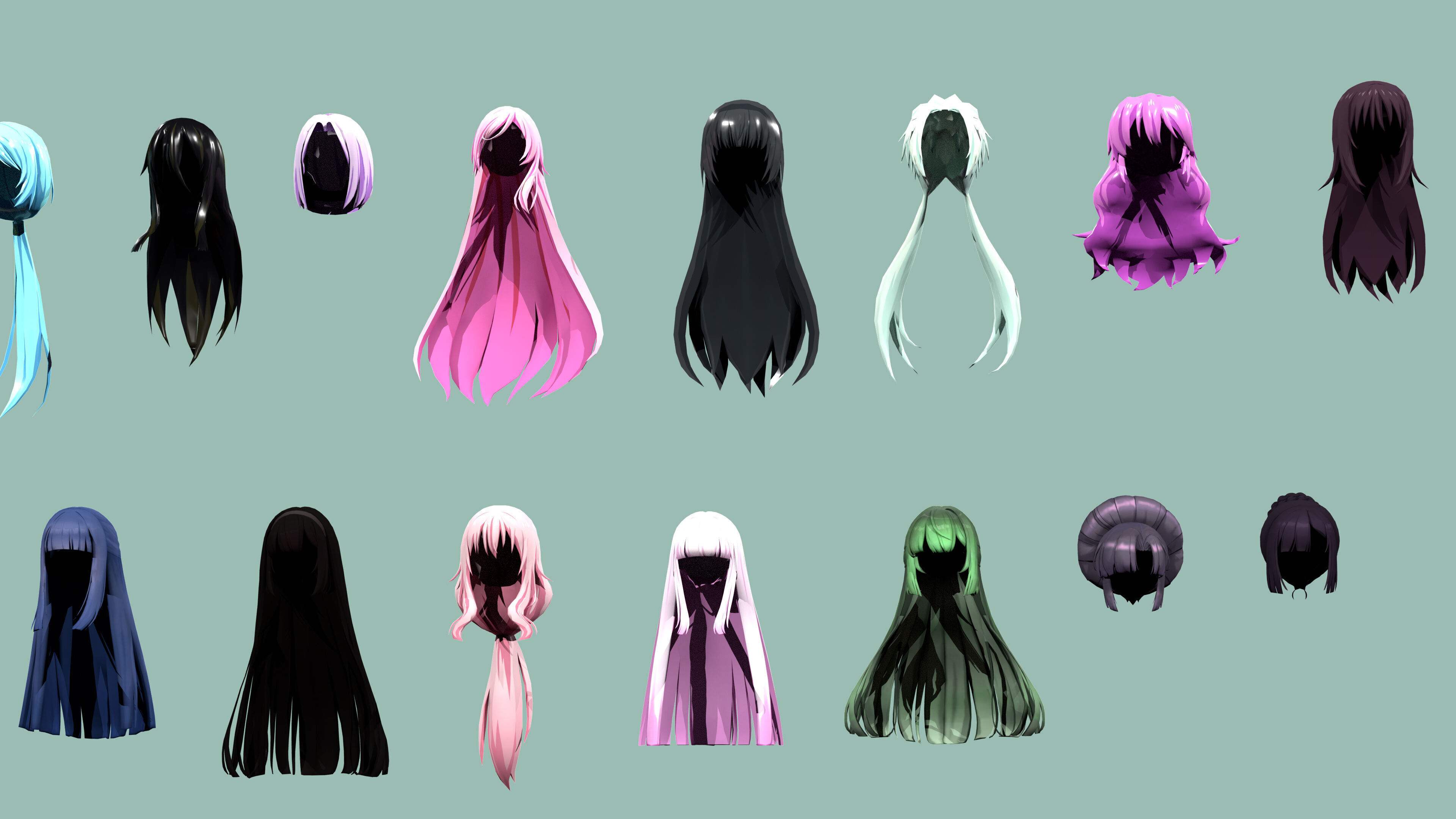 Anime 30 Female Hair Collection  Low-poly 3D model_2