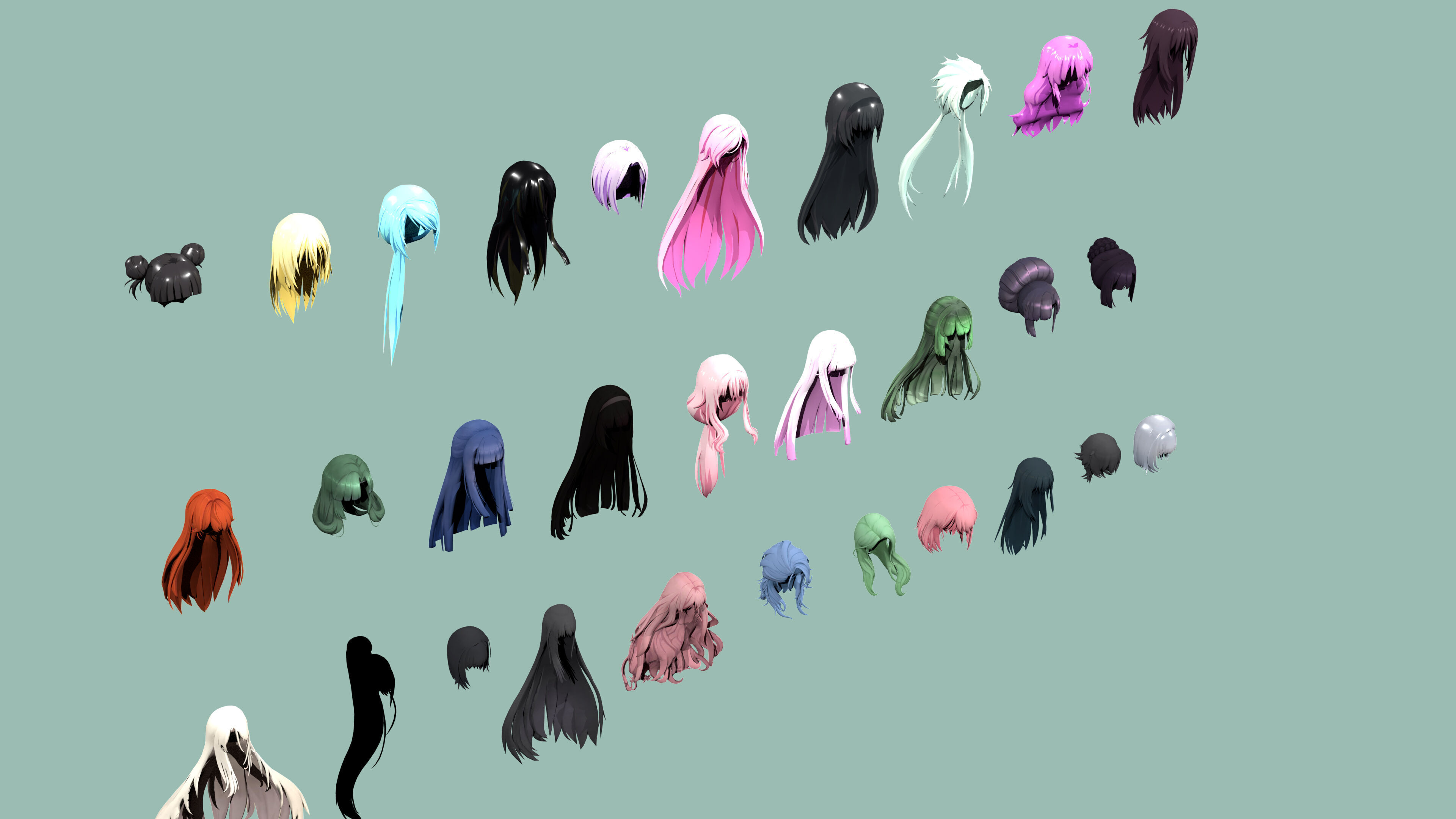 Anime 30 Female Hair Collection  Low-poly 3D model_4