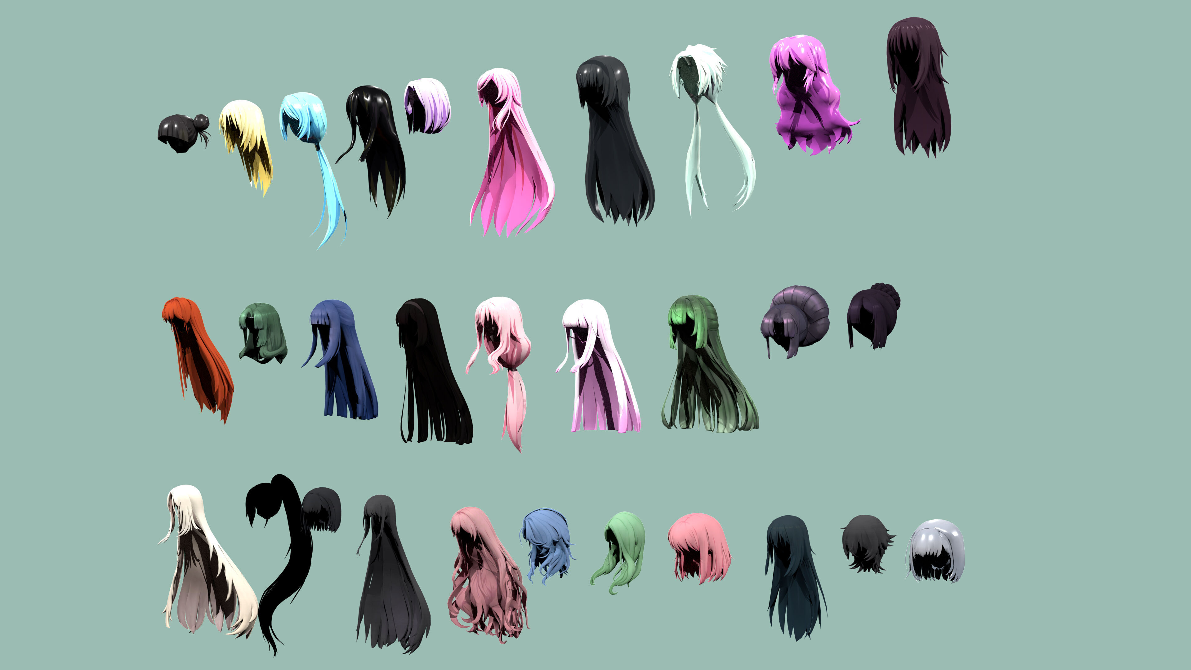 Anime 30 Female Hair Collection  Low-poly 3D model_1