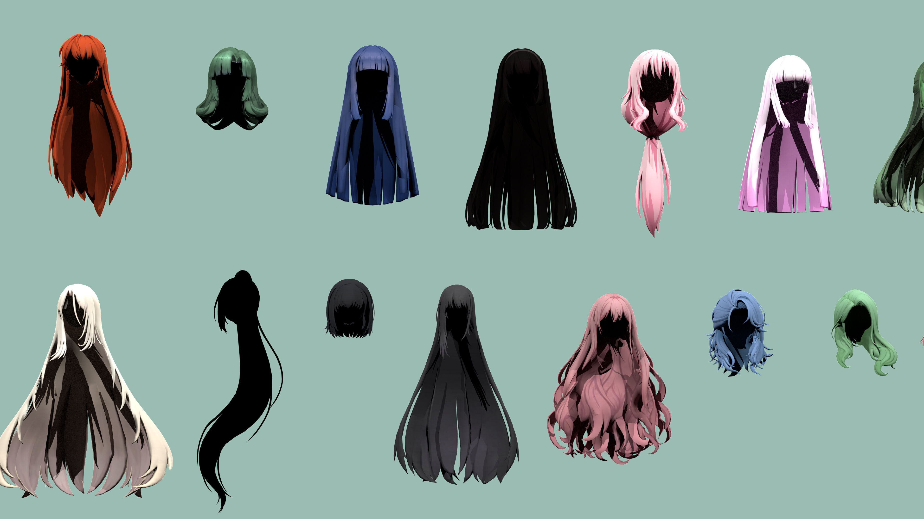 Anime 30 Female Hair Collection  Low-poly 3D model_3