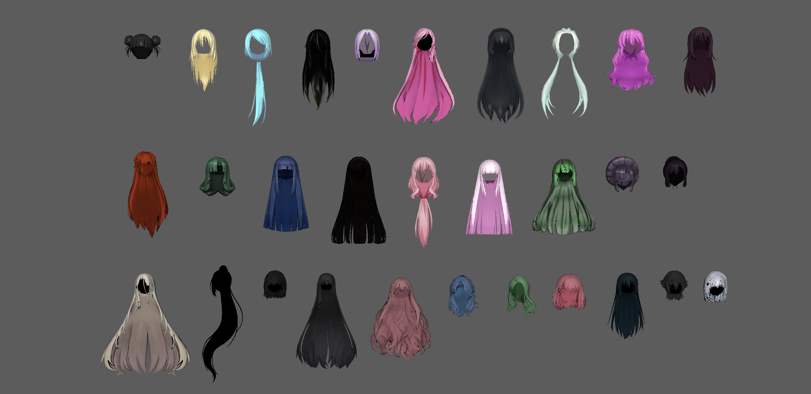 Anime 30 Female Hair Collection  Low-poly 3D model_6