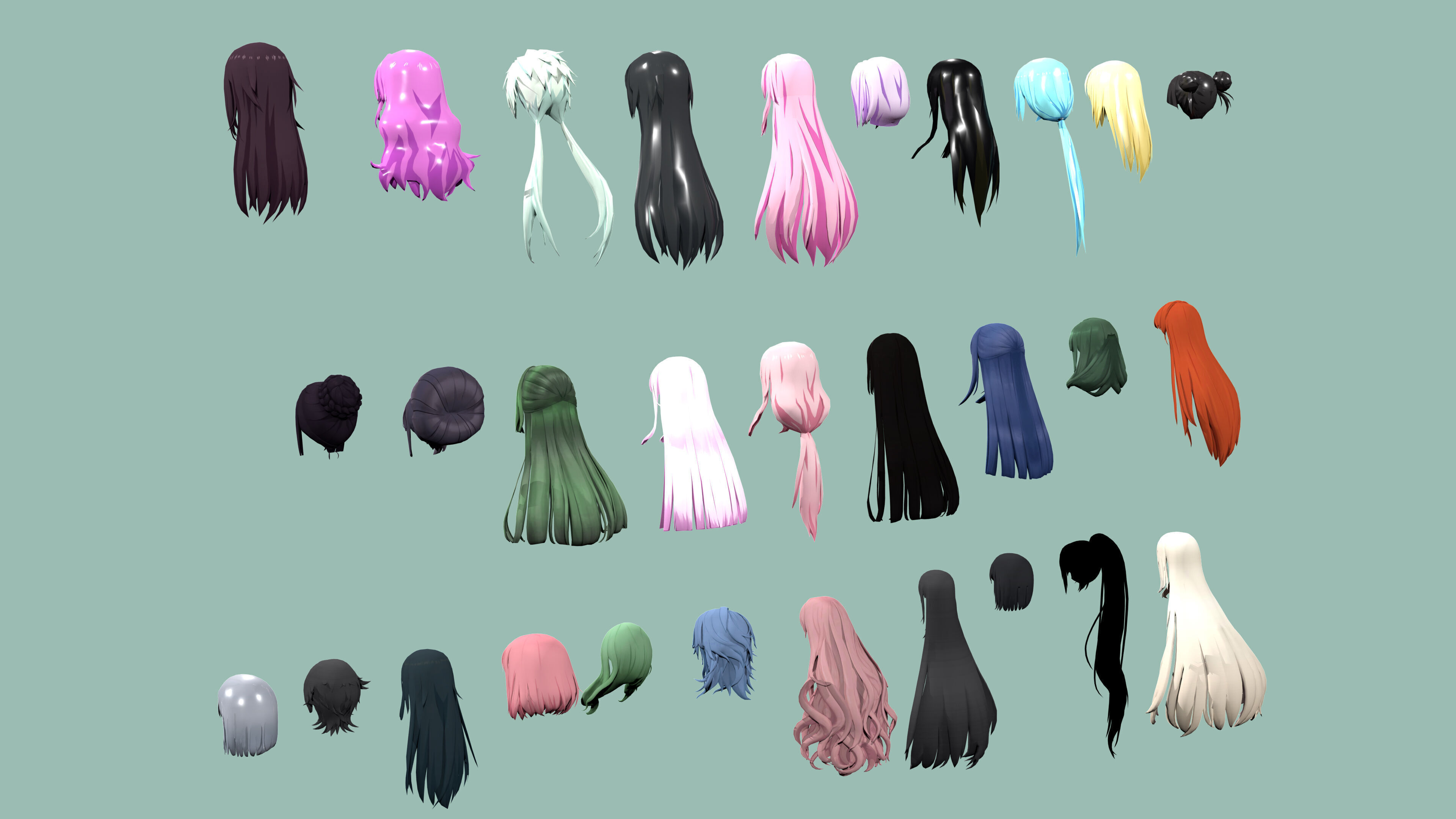 Anime 30 Female Hair Collection  Low-poly 3D model_5