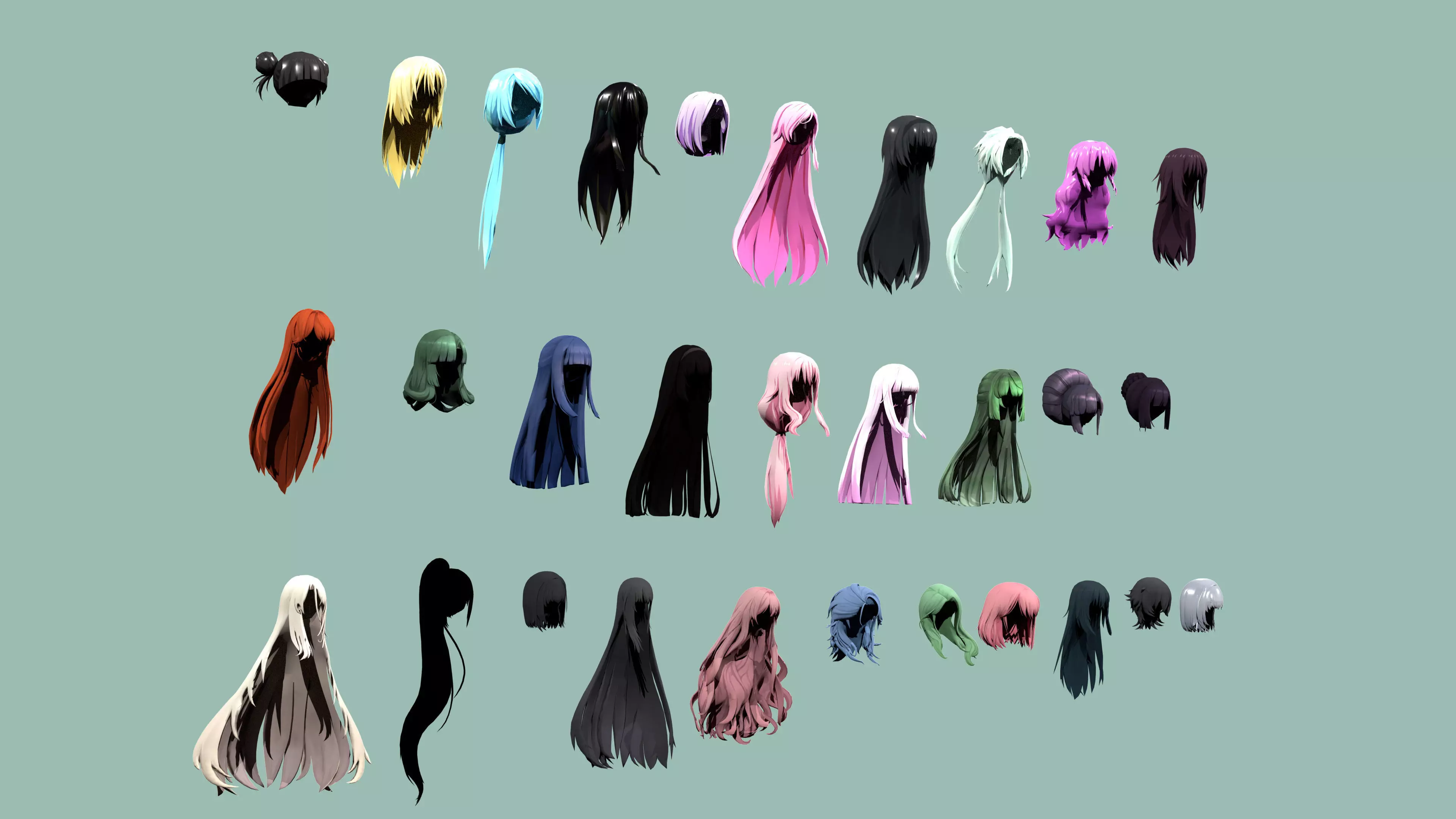 Anime 30 Female Hair Collection  Low-poly 3D model_0