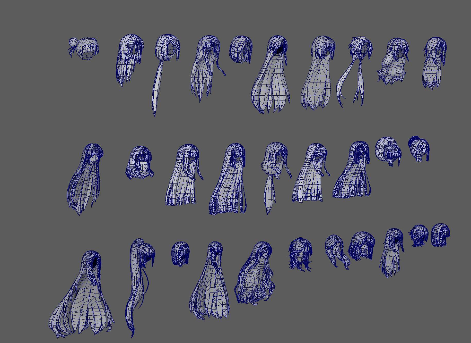 Anime 30 Female Hair Collection  Low-poly 3D model_9