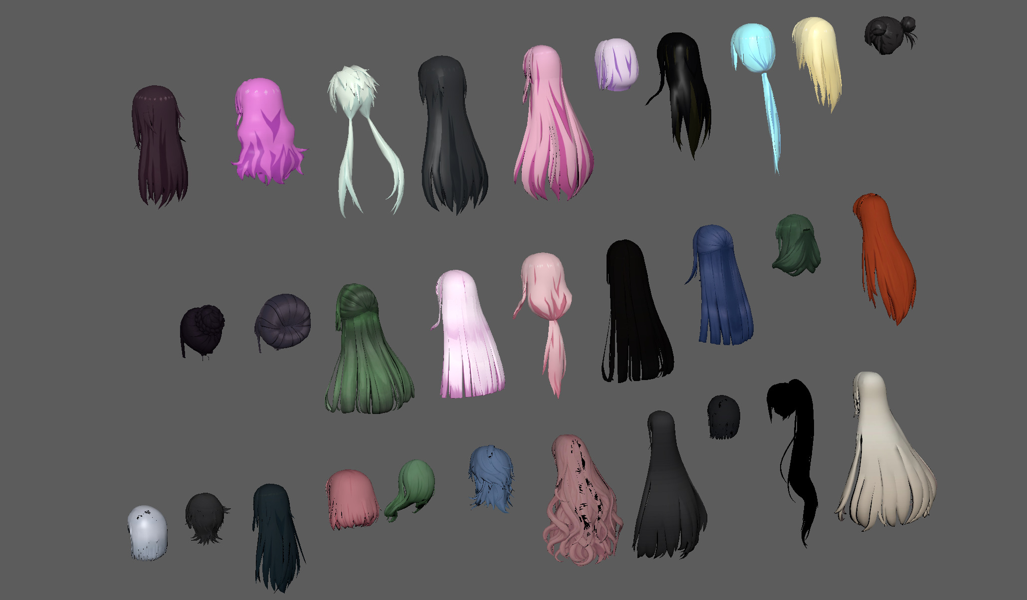 Anime 30 Female Hair Collection  Low-poly 3D model_7