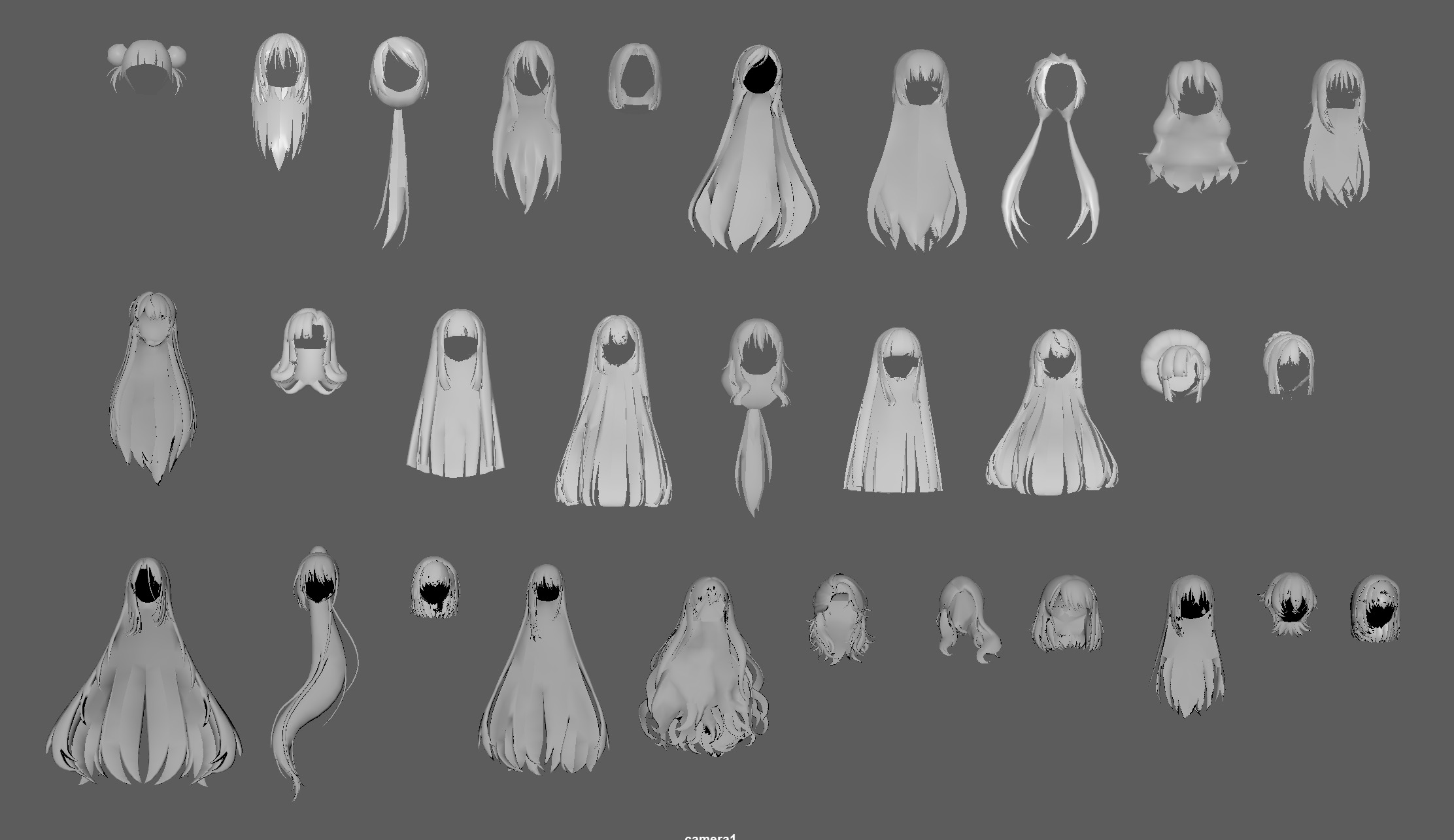 Anime 30 Female Hair Collection  Low-poly 3D model_8