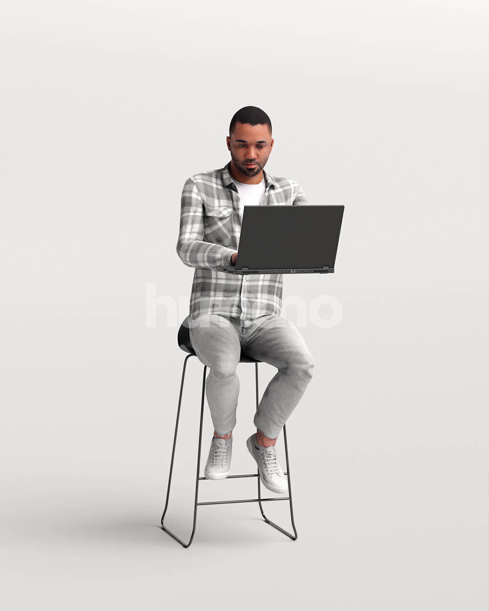 Humano Man sitting on a stool working on laptop -2502-063-2863 3D model_14