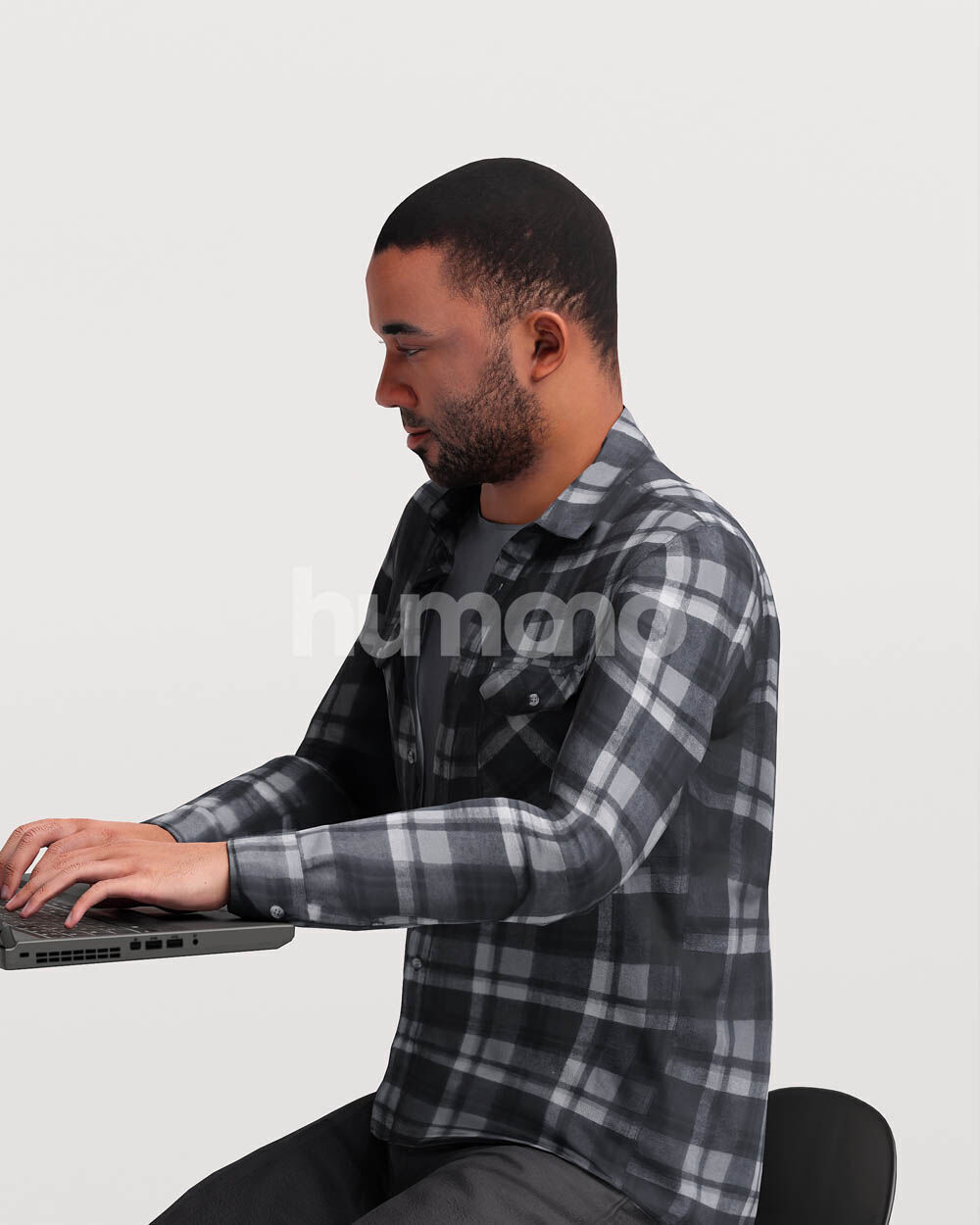 Humano Man sitting on a stool working on laptop -2502-063-2863 3D model_10