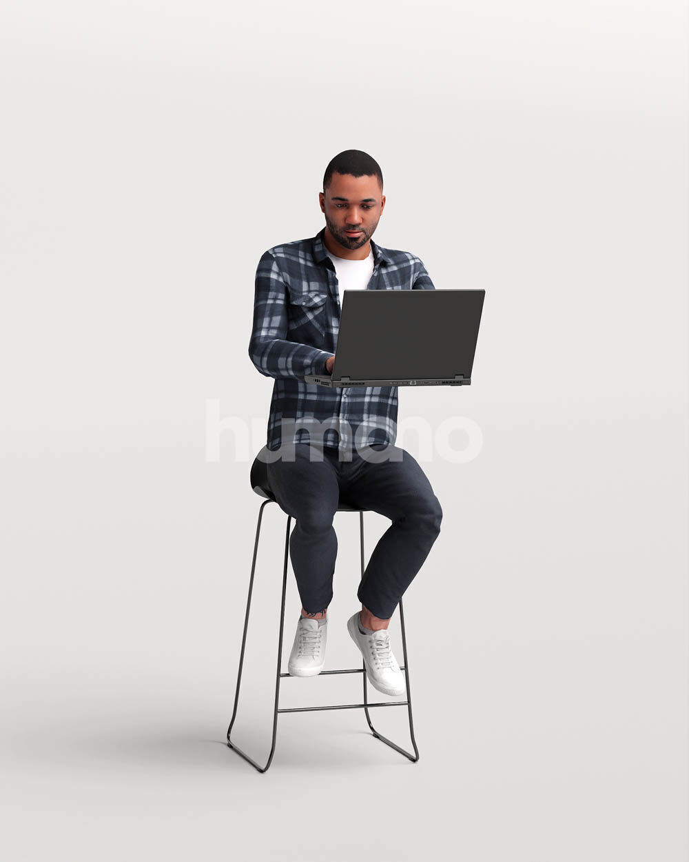 Humano Man sitting on a stool working on laptop -2502-063-2863 3D model_12
