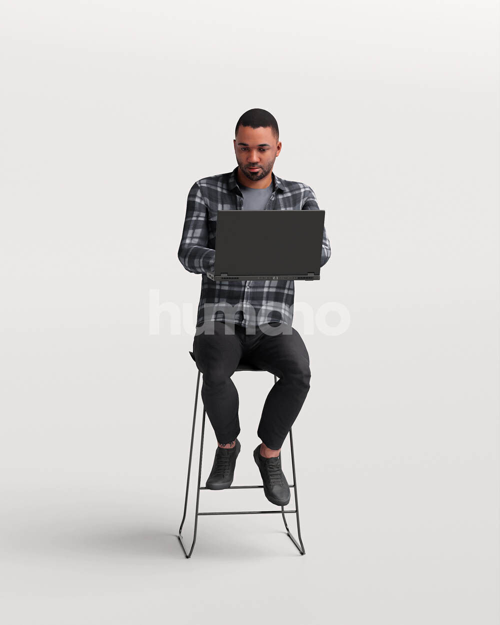 Humano Man sitting on a stool working on laptop -2502-063-2863 3D model_6