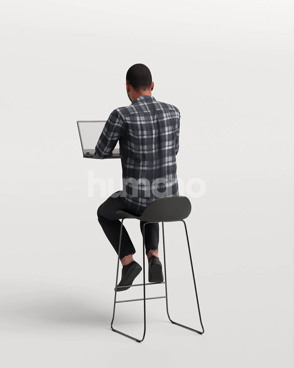 Humano Man sitting on a stool working on laptop -2502-063-2863 3D model_7