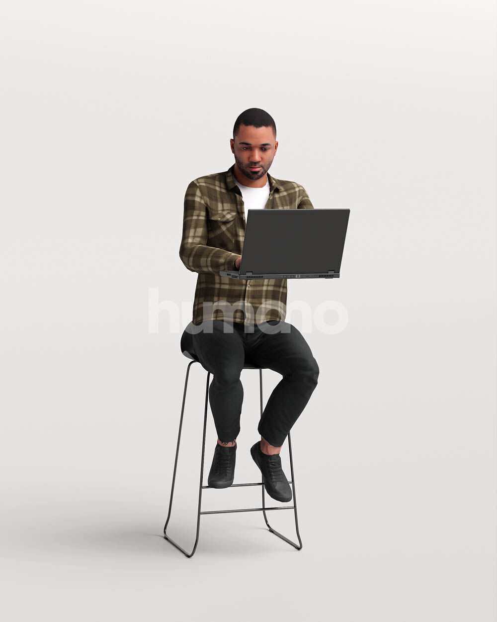 Humano Man sitting on a stool working on laptop -2502-063-2863 3D model_13